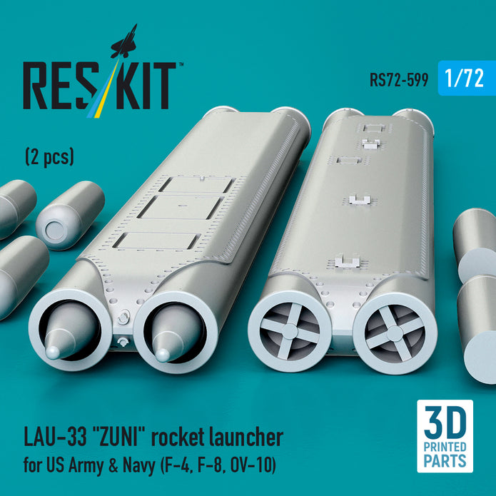 LAU-33 ZUNI rocket launcher for US Army & Navy (2 pcs) (F-4, F-8, OV-10) (3D Printed) Scale 1:72 ResKit RS72-0599