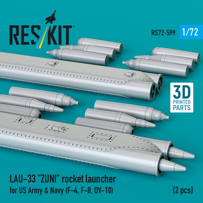 LAU-33 ZUNI rocket launcher for US Army & Navy (2 pcs) (F-4, F-8, OV-10) (3D Printed) Scale 1:72 ResKit RS72-0599