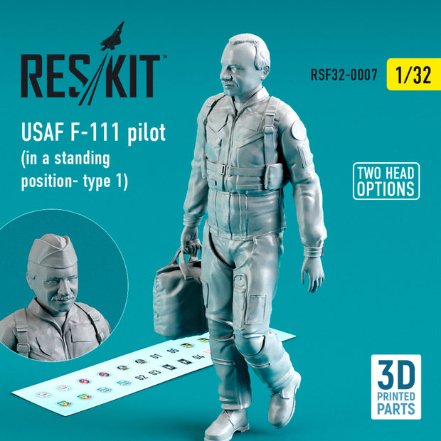 USAF F-111 pilot (in a standing position- type 1) (3D Printing) Scale 1:32 ResKit RSF32-0007 for Figurines for Aircraft Model Kit