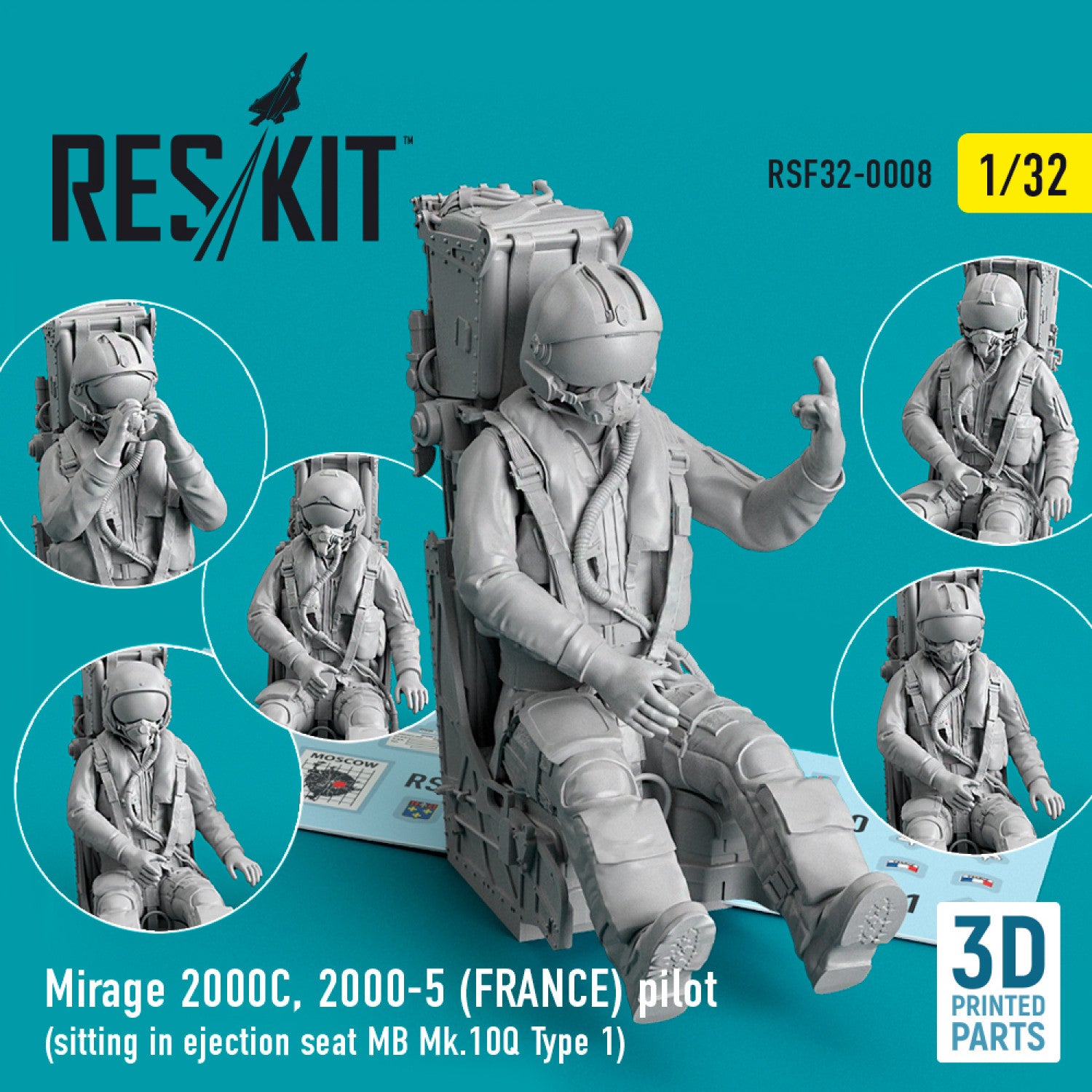Dassault Mirage 2000C, 2000-5 (FRANCE) pilot sitting in Ejection Seat MB Mk,10Q (Type 1) (3D Printed) Scale 1:32 ResKit RSF32-0008 for Figurines for Aircraft Model Kit
