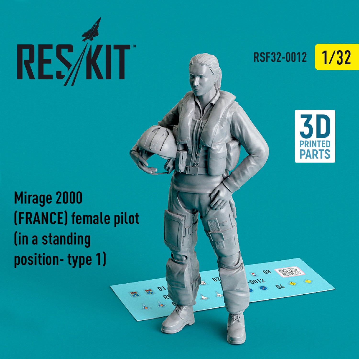 Dassault Mirage 2000 (FRANCE) female pilot (in a standing position- type 1) (3D Printed) Scale 1:32 ResKit RSF32-0012 for Figurines for Aircraft Model Kit