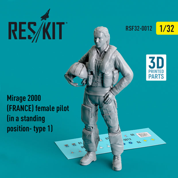 Dassault Mirage 2000 (FRANCE) female pilot (in a standing position- type 1) (3D Printed) Scale 1:32 ResKit RSF32-0012 for Figurines for Aircraft Model Kit