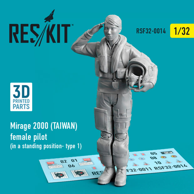 Dassault Mirage 2000 (TAIWAN) female pilot (in a standing position- type 1) Scale 1:32 ResKit RSF32-0014 for Figurines for Aircraft Model Kit