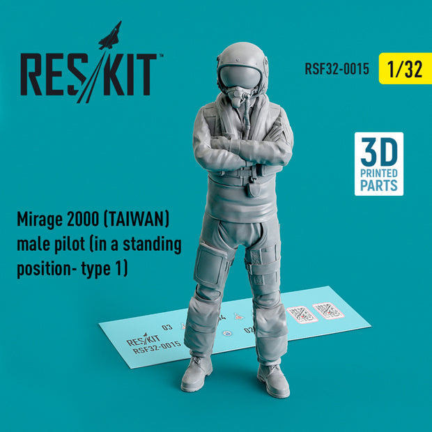 Dassault Mirage 2000 (TAIWAN) male pilot (in a standing position- type 1) (3D Printed) Scale 1:32 ResKit RSF32-0015 for Figurines for Aircraft Model Kit
