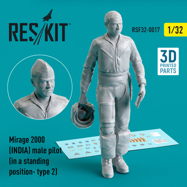 Dassault Mirage 2000 (INDIA) male pilot (in a standing position- type 2) (3D Printed) Scale 1:32 ResKit RSF32-0017 for Figurines for Aircraft Model Kit