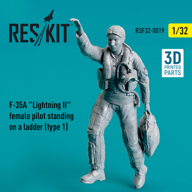 Lockheed Martin F-35A Lightning II female pilot standing on a ladder (type 1) (3D Printed) Scale 1:32 ResKit RSF32-0019 for Figurines for Aircraft Model Kit