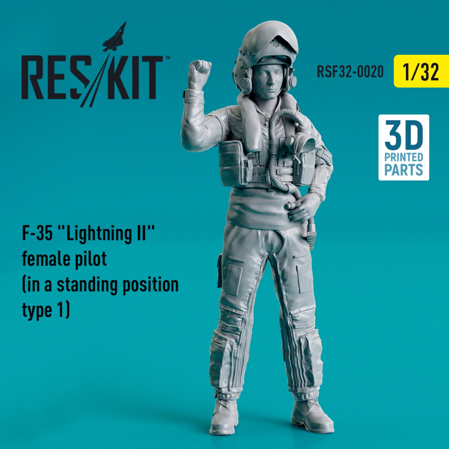 Lockheed Martin F-35 Lightning II female pilot (in a standing position- type 1) (3D Printed) Scale 1:32 ResKit RSF32-0020 for Figurines for Aircraft Model Kit