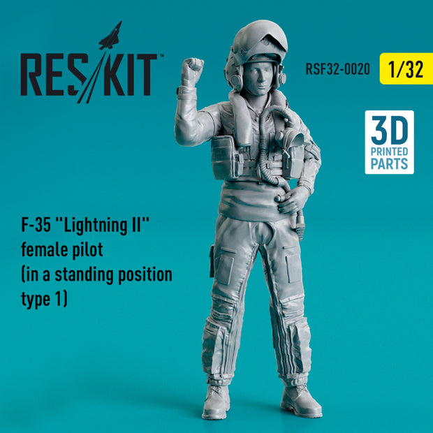 Lockheed Martin F-35 Lightning II female pilot (in a standing position- type 1) (3D Printed) Scale 1:32 ResKit RSF32-0020 for Figurines for Aircraft Model Kit