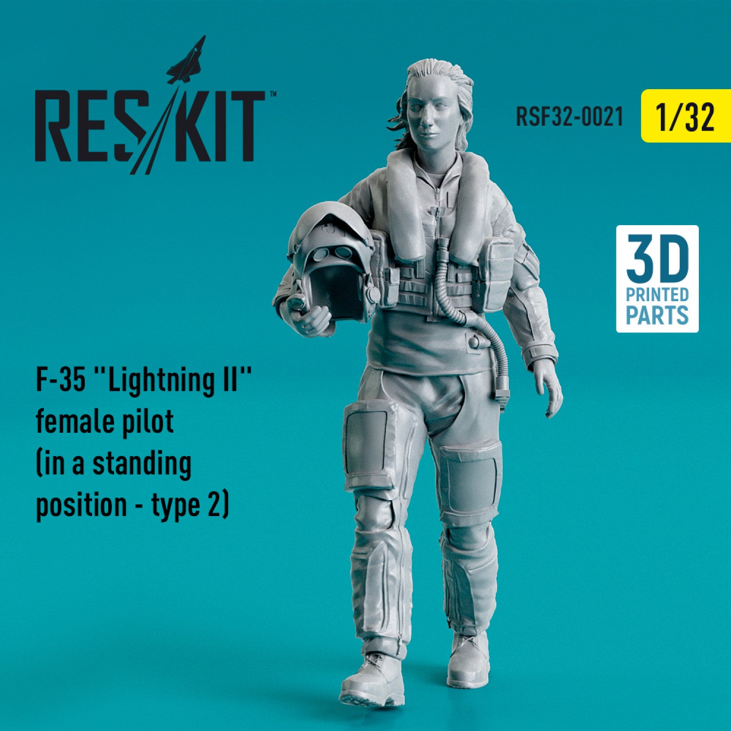 Lockheed Martin F-35 Lightning II female pilot (in a standing position- type 2) (3D Printed) Scale 1:32 ResKit RSF32-0021 for Figurines for Aircraft Model Kit