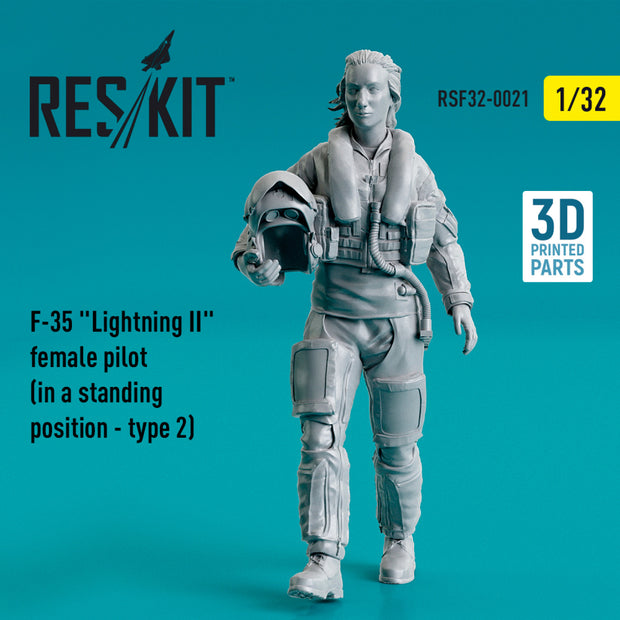 Lockheed Martin F-35 Lightning II female pilot (in a standing position- type 2) (3D Printed) Scale 1:32 ResKit RSF32-0021 for Figurines for Aircraft Model Kit