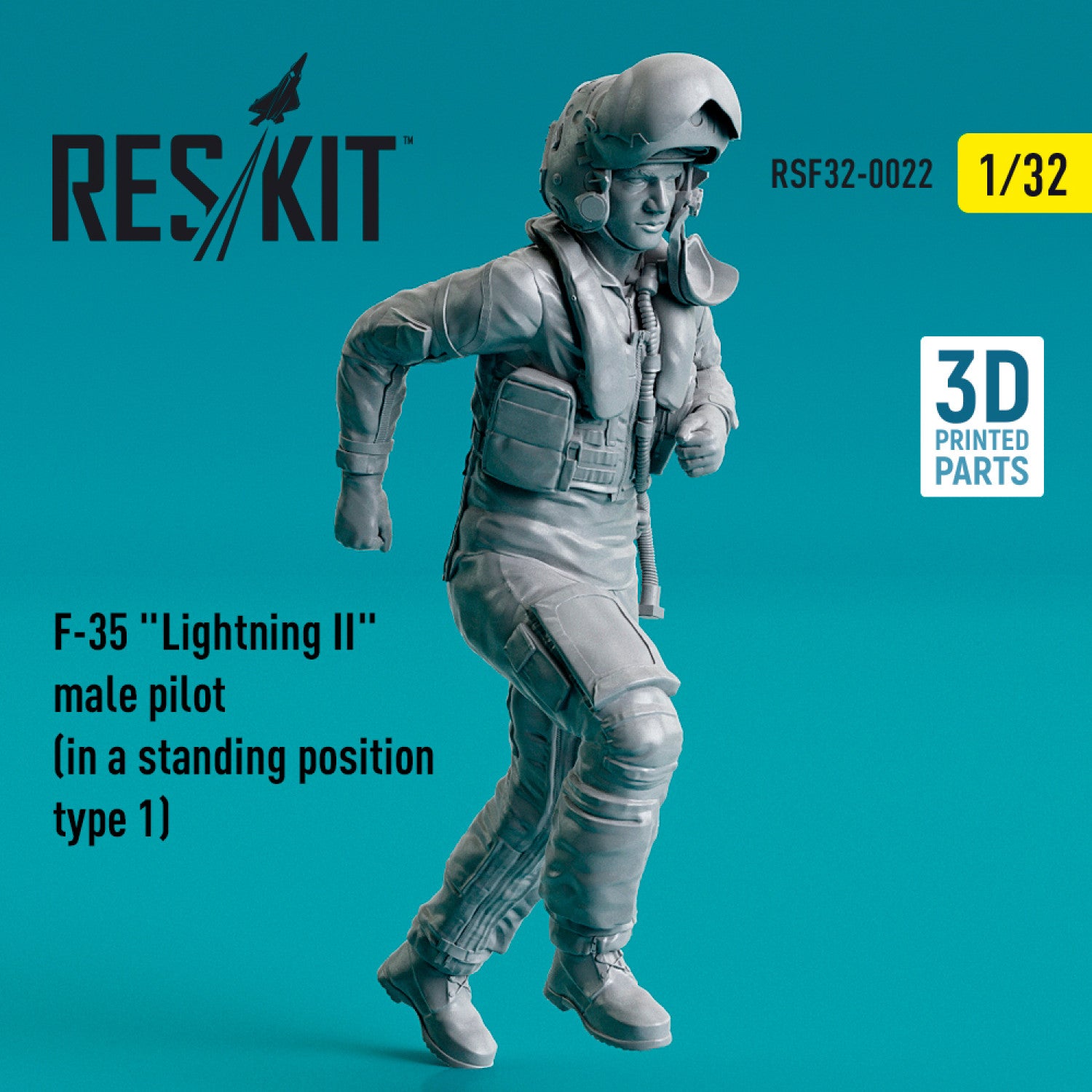 Lockheed Martin F-35 Lightning II male pilot (in a standing position- type 1) (3D Printed) Scale 1:32 ResKit RSF32-0022 for Figurines for Aircraft Model Kit