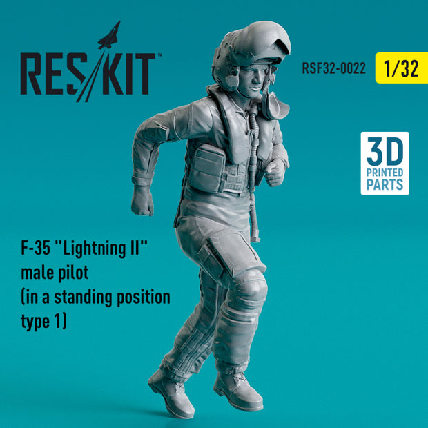 Lockheed Martin F-35 Lightning II male pilot (in a standing position- type 1) (3D Printed) Scale 1:32 ResKit RSF32-0022 for Figurines for Aircraft Model Kit