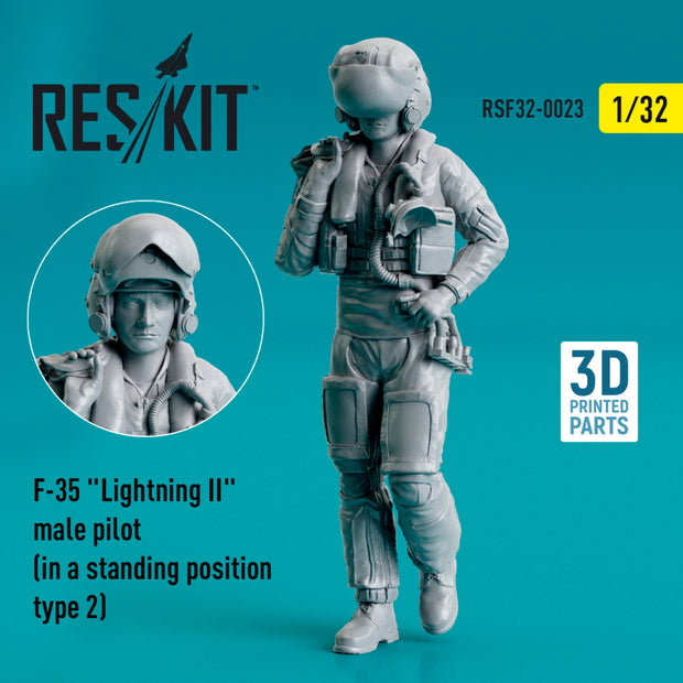 Lockheed Martin F-35 Lightning II male pilot (in a standing position - type 2) (3D Printed) Scale 1:32 ResKit RSF32-0023 for Figurines for Aircraft Model Kit