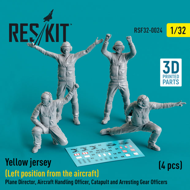 Yellow jersey (Modern) (Left position from the aircraft) Plane Director, Aircraft Handling Officer, Catapult and Arresting Gear Officers (4 pcs) (3D Printed) Scale 1:32 ResKit RSF32-0024 for Figurines for Aircraft Model Kit
