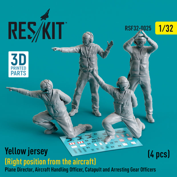 Yellow jersey (Modern) (Right position from the aircraft) Plane Director, Aircraft Handling Officer, Catapult and Arresting Gear Officers (4 pcs) (3D Printed) Scale 1:32 ResKit RSF32-0025 for Figurines for Aircraft Model Kit