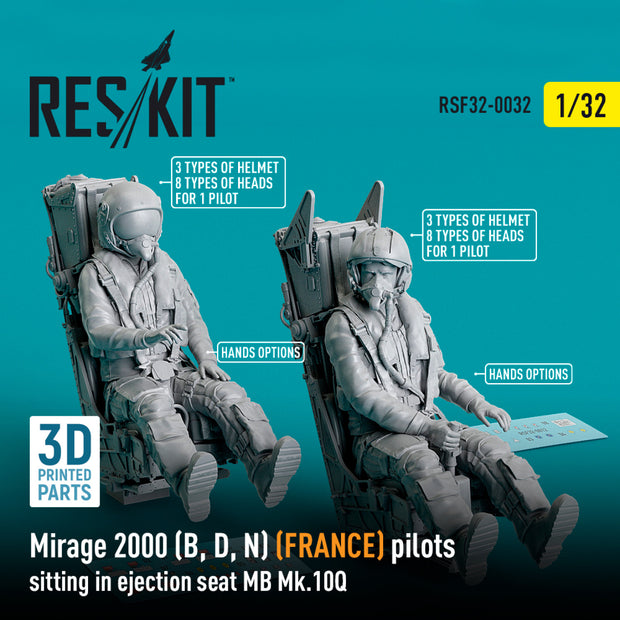 Dassault Mirage 2000 (B, D, N) (FRANCE) pilots sitting in Ejection Seat MB Mk,10Q (2 pcs) (3D Printed) Scale 1:32 ResKit RSF32-0032 for Figurines for Aircraft Model Kit
