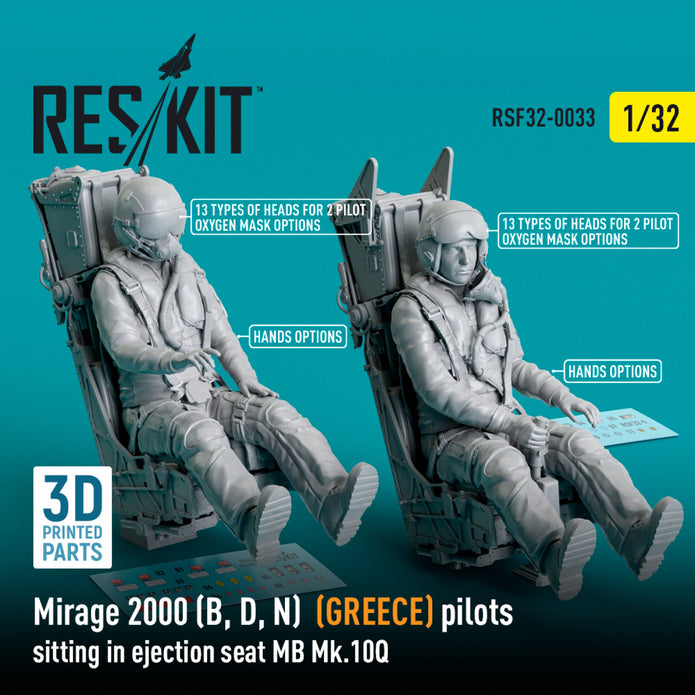 Dassault Mirage 2000 (B, D, N) (GREECE) pilots sitting in Ejection Seat MB Mk,10Q (2 pcs) (3D Printed) Scale 1:32 ResKit RSF32-0033 for Figurines for Aircraft Model Kit