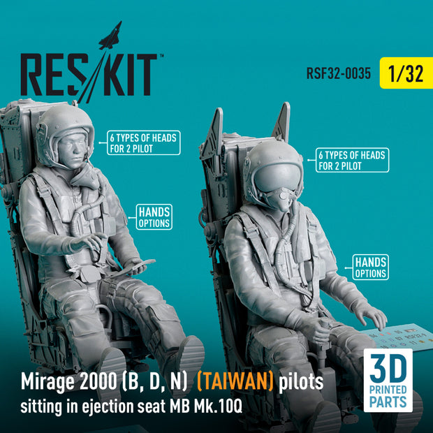 Dassault Mirage 2000 (B, D, N) (TAIWAN) pilots sitting in Ejection Seat MB Mk,10Q (2 pcs) (3D Printed) Scale 1:32 ResKit RSF32-0035 for Figurines for Aircraft Model Kit