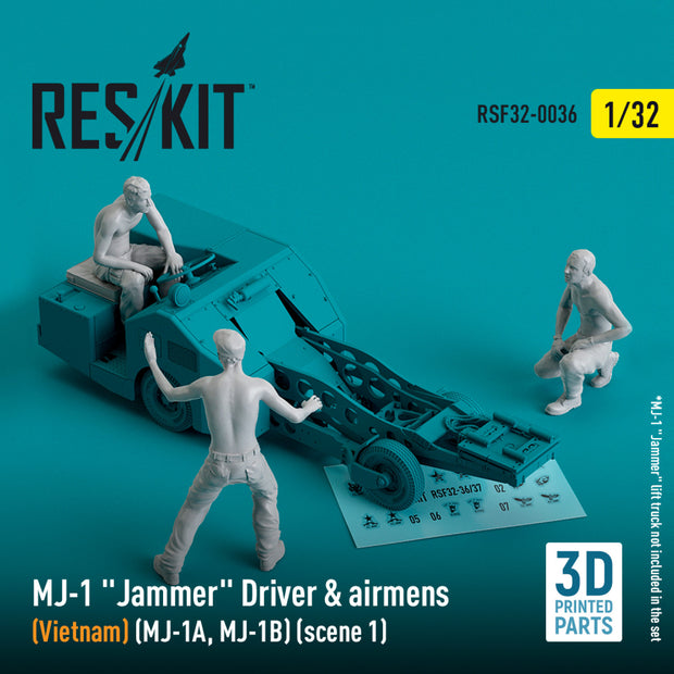 MJ-1 Jammer Driver & airmens (Vietnam) (MJ-1A,MJ-1B) (scene 1) (3 pcs) (3D Printed) Scale 1:32 ResKit RSF32-0036 for Figurines for Aircraft Model Kit