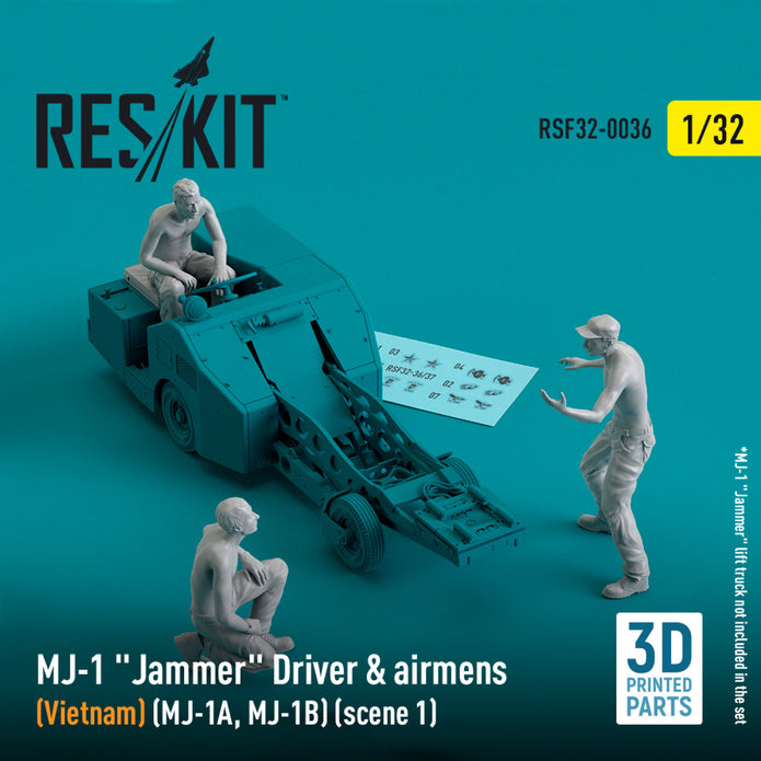MJ-1 Jammer Driver & airmens (Vietnam) (MJ-1A,MJ-1B) (scene 1) (3 pcs) (3D Printed) Scale 1:32 ResKit RSF32-0036 for Figurines for Aircraft Model Kit