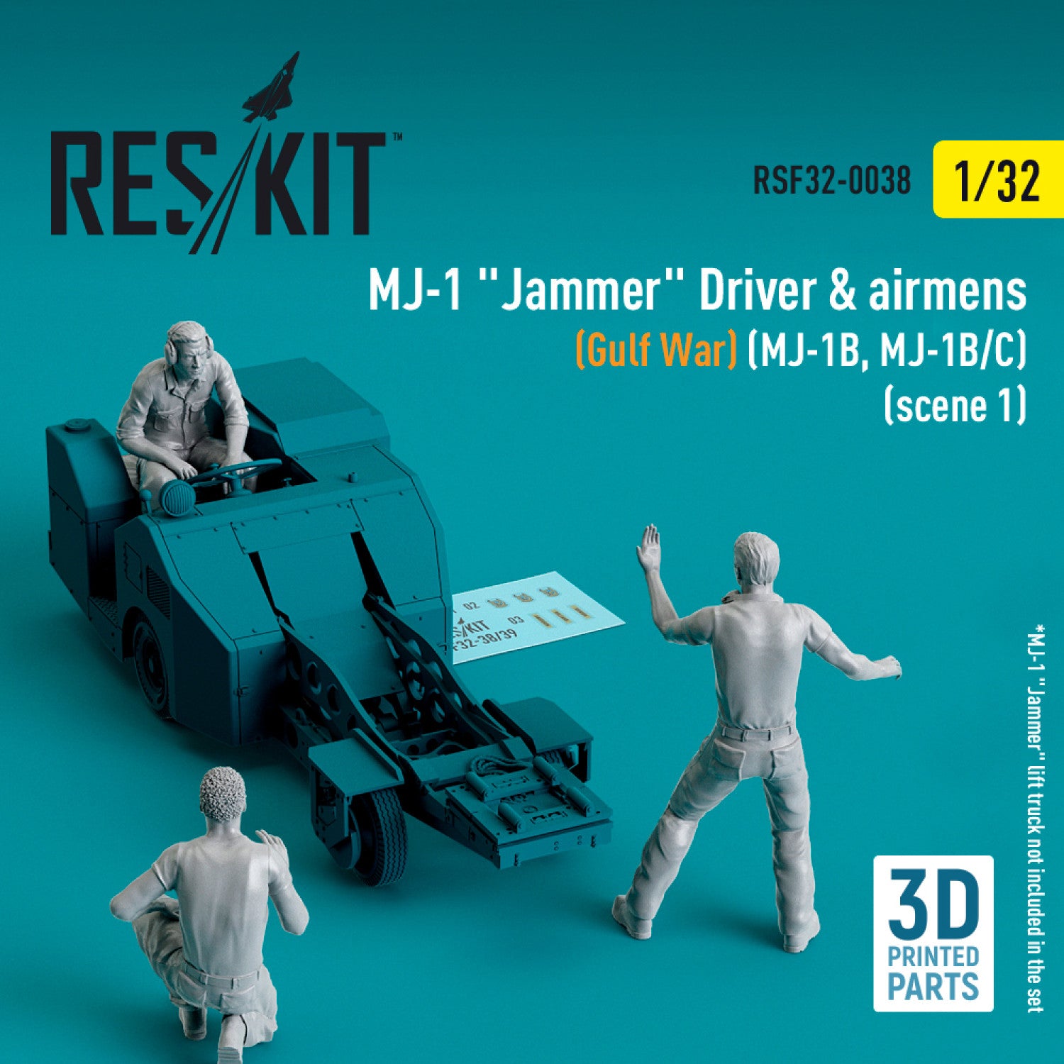 MJ-1 Jammer Driver & airmens (Gulf War) (MJ-1B, MJ-1B/C) (scene 1) (3 pcs) (3D Printed) Scale 1:32 ResKit RSF32-0038 for Figurines for Aircraft Model Kit