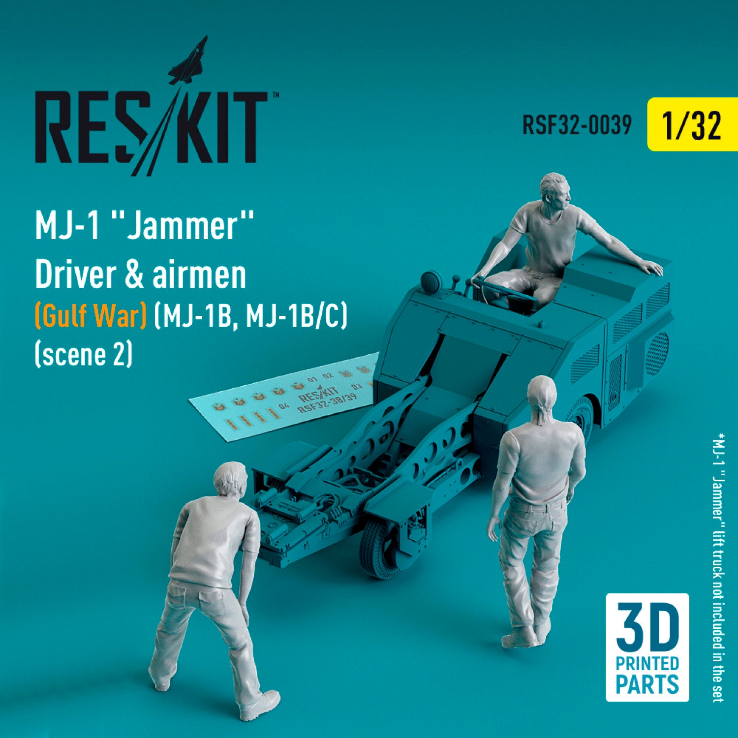 MJ-1 Jammer Driver & airmens (Gulf War) (MJ-1B, MJ-1B/C) (scene 2) (3 pcs) (3D Printed) Scale 1:32 ResKit RSF32-0039 for Figurines for Aircraft Model Kit