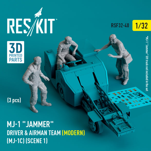MJ-1 Jammer Driver & airman team (Modern) (MJ-1C) (scene 1) (3 pcs) (3D Printed)(1/32) Scale 1:32 ResKit RSF32-0040 for Figurines for Aircraft Model Kit