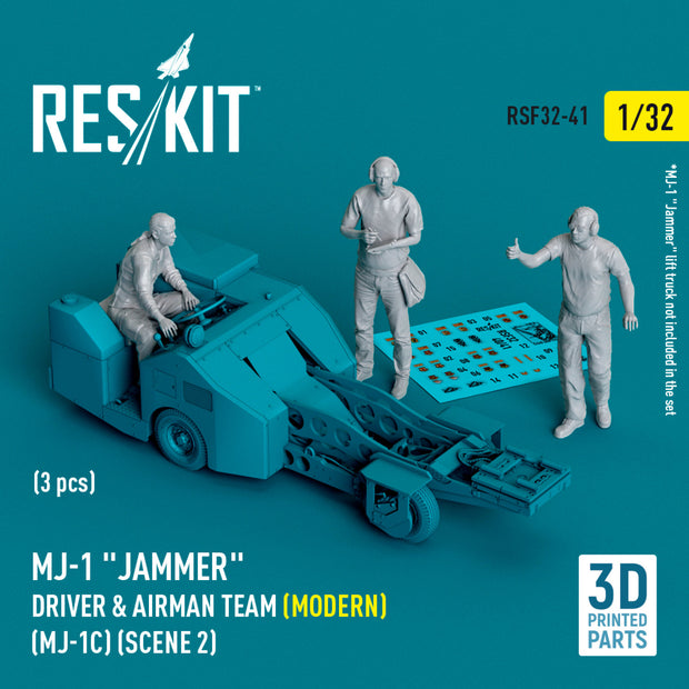 MJ-1 Jammer Driver & airman team (Modern) (MJ-1C) (scene 2) (3 pcs) (3D Printed) Scale 1:32 ResKit RSF32-0041 for Figurines for Aircraft Model Kit
