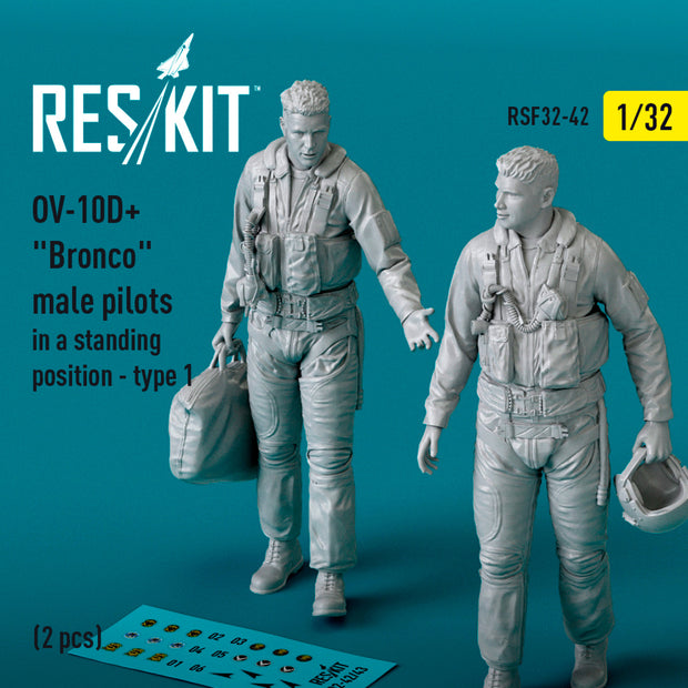 OV-10D+ Bronco male pilots (in a standing position - type 1) (2 pcs) (3D Printed) Scale 1:32 ResKit RSF32-0042 for Figurines for Aircraft Model Kit