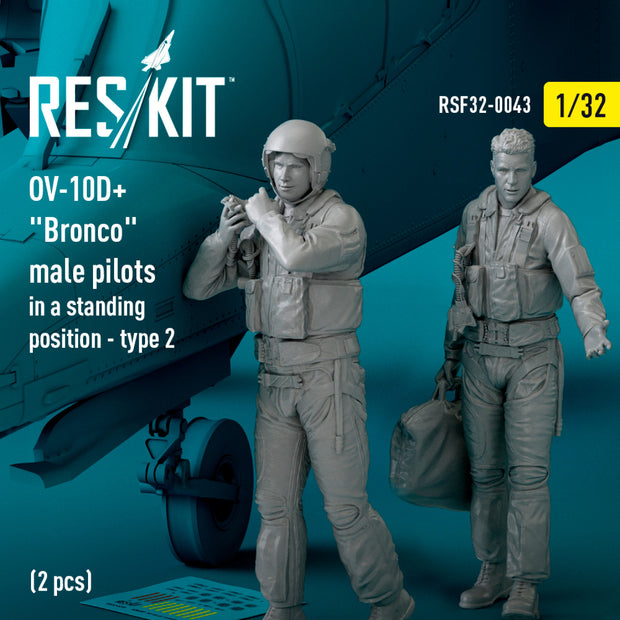 OV-10D+ Bronco male pilots (in a standing position - type 2) (2 pcs) (3D Printed) Scale 1:32 ResKit RSF32-0043 for Figurines for Aircraft Model Kit