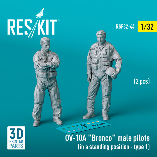 OV-10A Bronco male pilots (in a standing position - type 1) (2 pcs) (3D Printed) Scale 1:32 ResKit RSF32-0044 for Figurines for Aircraft Model Kit