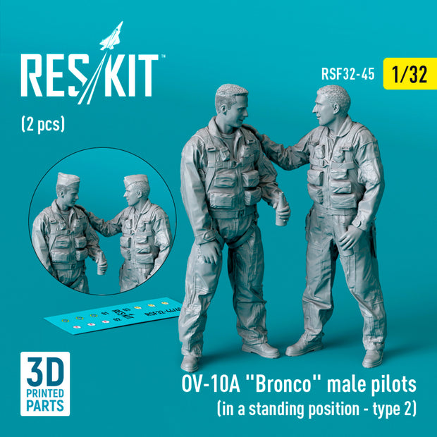 OV-10A Bronco male pilots (in a standing position - type 2) (2 pcs) (3D Printed) Scale 1:32 ResKit RSF32-0045 for Figurines for Aircraft Model Kit