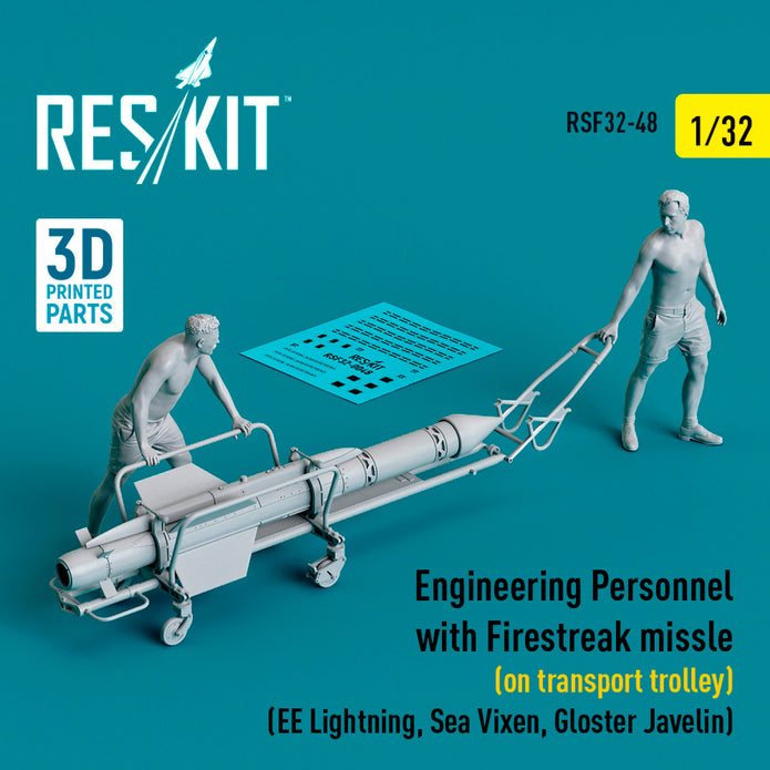 Engineering Personnel with Firestreak Missile (on transport trolley) (EE Lightning, Sea Vixen, Gloster Javelin) (3D Printed) Scale 1:32 ResKit RSF32-0048 for Figurines for Aircraft Model Kit