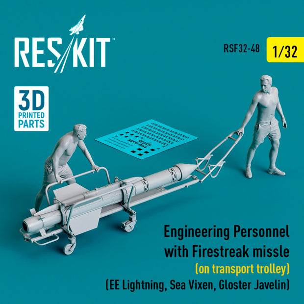Engineering Personnel with Firestreak Missile (on transport trolley) (EE Lightning, Sea Vixen, Gloster Javelin) (3D Printed) Scale 1:32 ResKit RSF32-0048 for Figurines for Aircraft Model Kit