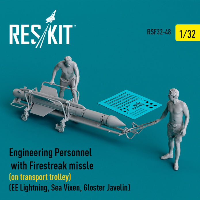 Engineering Personnel with Firestreak Missile (on transport trolley) (EE Lightning, Sea Vixen, Gloster Javelin) (3D Printed) Scale 1:32 ResKit RSF32-0048 for Figurines for Aircraft Model Kit