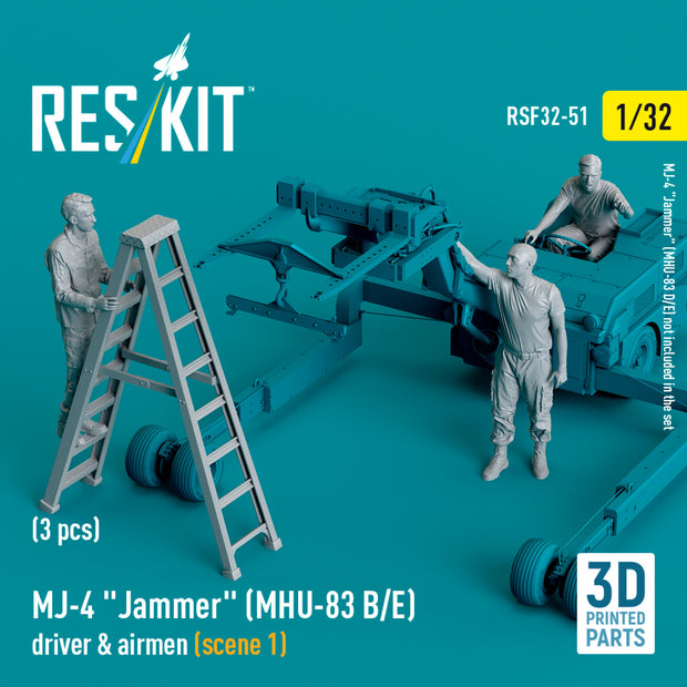 MJ-4 Jammer (MHU-83 B/E) driver & airmen (scene 1) (3 pcs) (3D Printed) Scale 1:32 ResKit RSF32-0051 for Figurines for Aircraft Model Kit