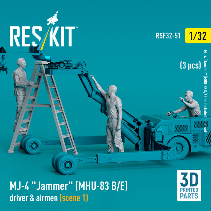 MJ-4 Jammer (MHU-83 B/E) driver & airmen (scene 1) (3 pcs) (3D Printed) Scale 1:32 ResKit RSF32-0051 for Figurines for Aircraft Model Kit