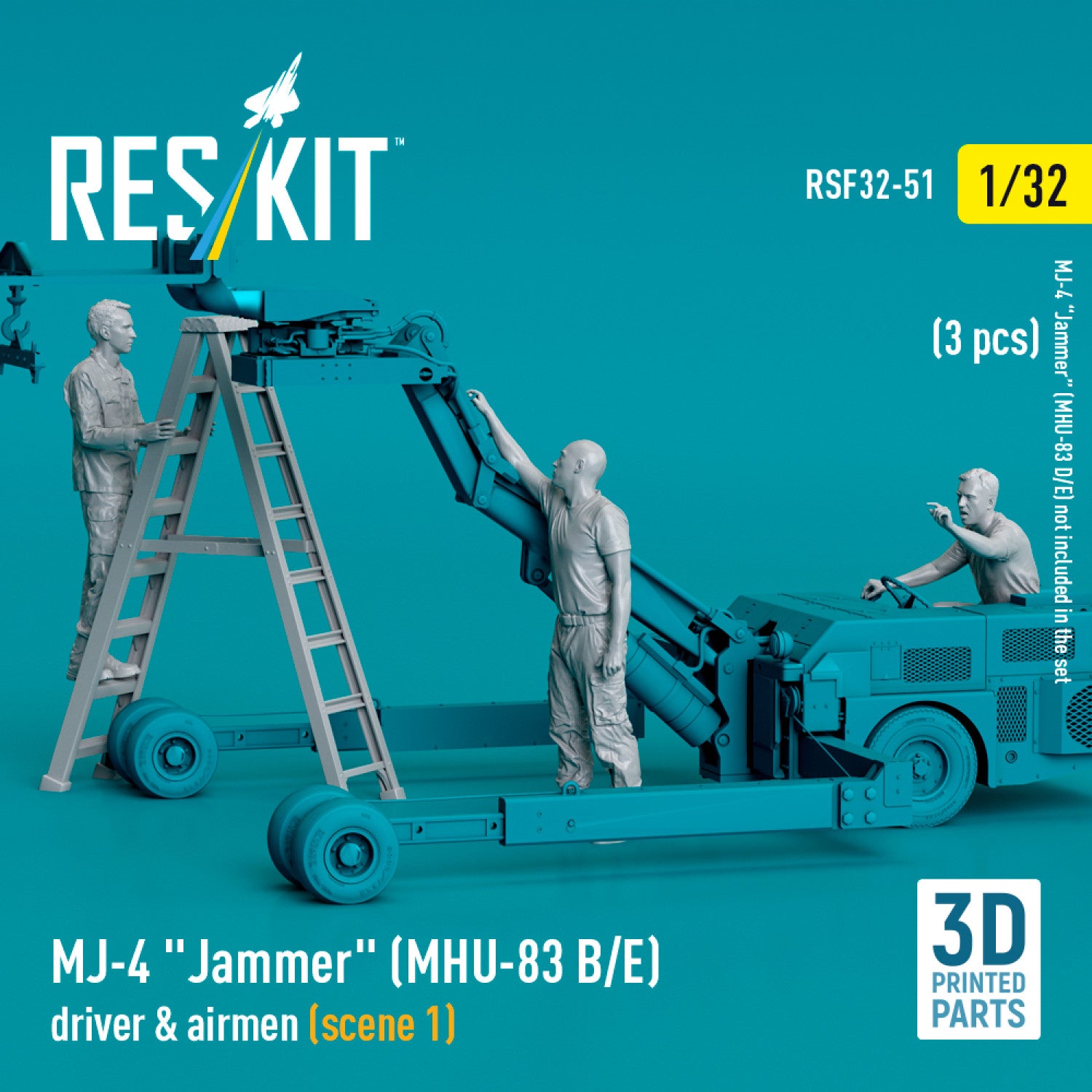 MJ-4 Jammer (MHU-83 B/E) driver & airmen (scene 1) (3 pcs) (3D Printed) Scale 1:32 ResKit RSF32-0051 for Figurines for Aircraft Model Kit