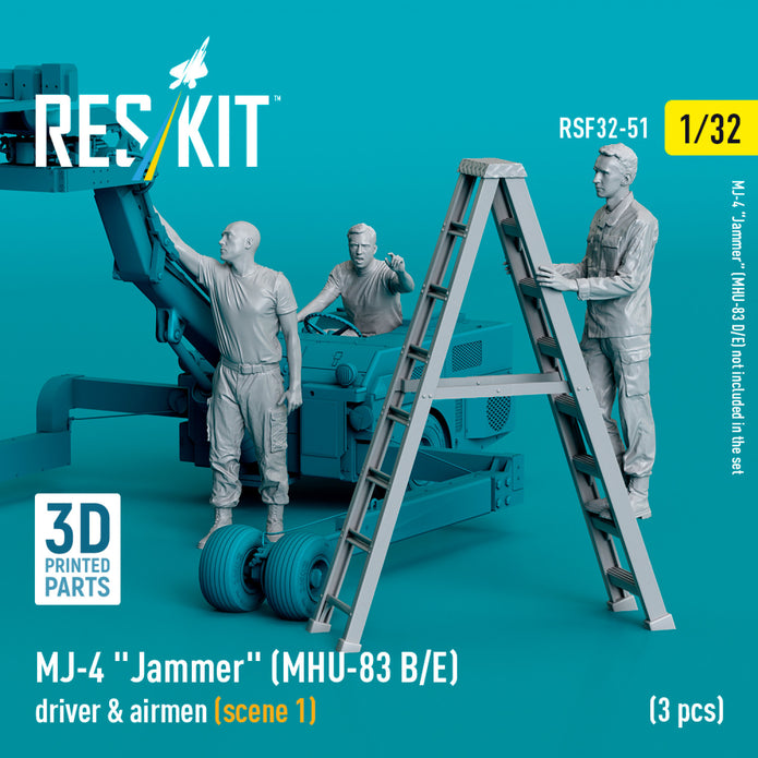 MJ-4 Jammer (MHU-83 B/E) driver & airmen (scene 1) (3 pcs) (3D Printed) Scale 1:32 ResKit RSF32-0051 for Figurines for Aircraft Model Kit