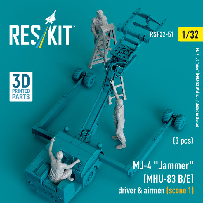 MJ-4 Jammer (MHU-83 B/E) driver & airmen (scene 1) (3 pcs) (3D Printed) Scale 1:32 ResKit RSF32-0051 for Figurines for Aircraft Model Kit