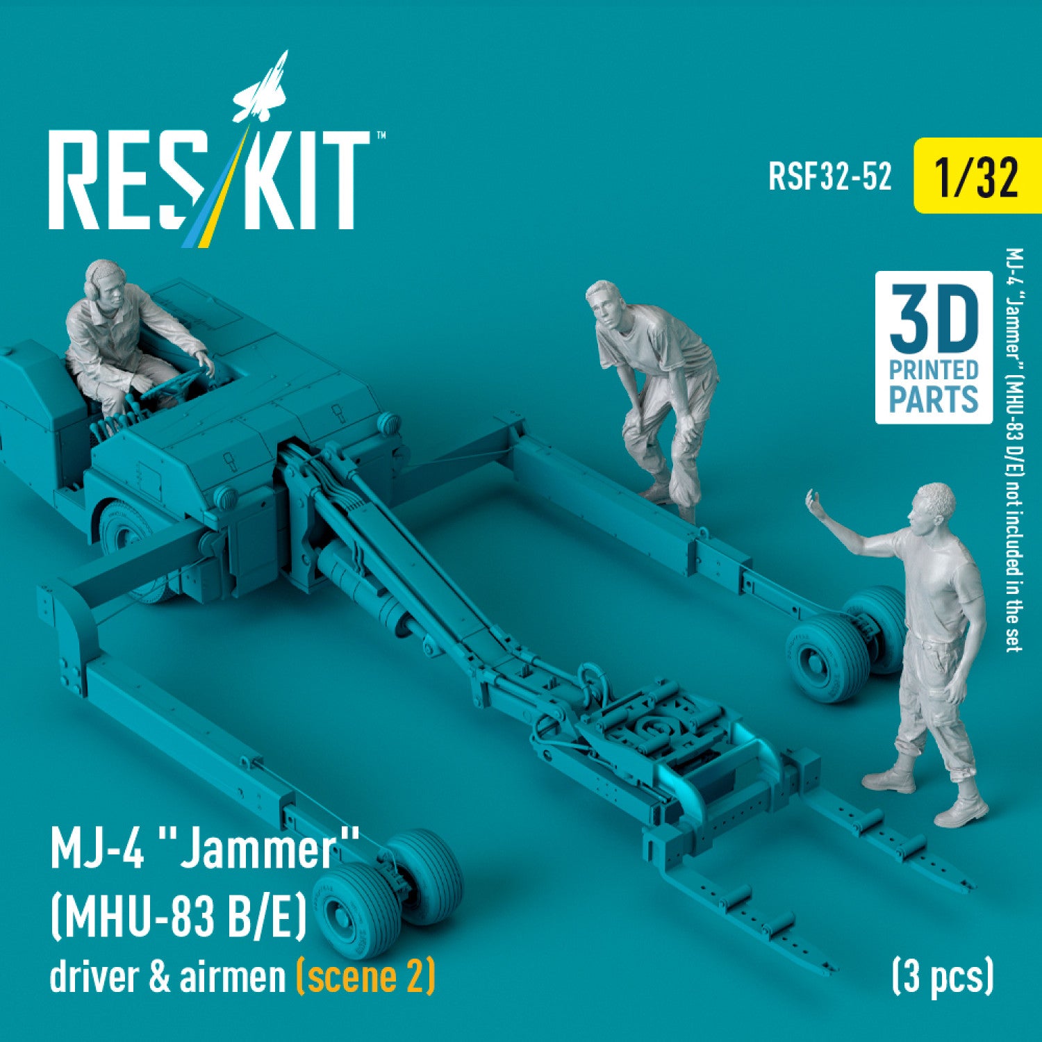 MJ-4 Jammer (MHU-83 B/E) driver & airmen (scene 2) (3 pcs) (3D Printed) Scale 1:32 ResKit RSF32-0052 for Figurines for Aircraft Model Kit