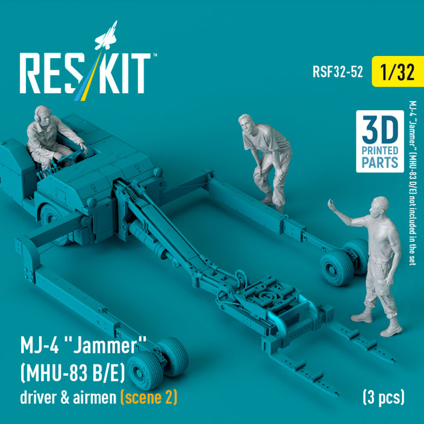 MJ-4 Jammer (MHU-83 B/E) driver & airmen (scene 2) (3 pcs) (3D Printed) Scale 1:32 ResKit RSF32-0052 for Figurines for Aircraft Model Kit