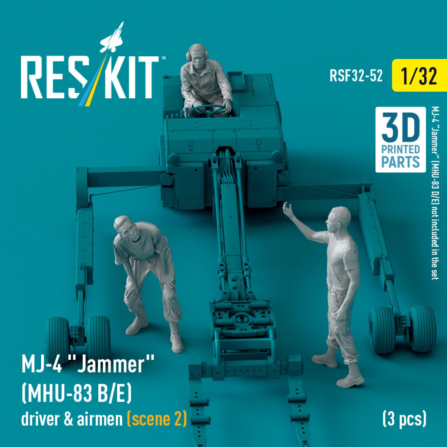 MJ-4 Jammer (MHU-83 B/E) driver & airmen (scene 2) (3 pcs) (3D Printed) Scale 1:32 ResKit RSF32-0052 for Figurines for Aircraft Model Kit