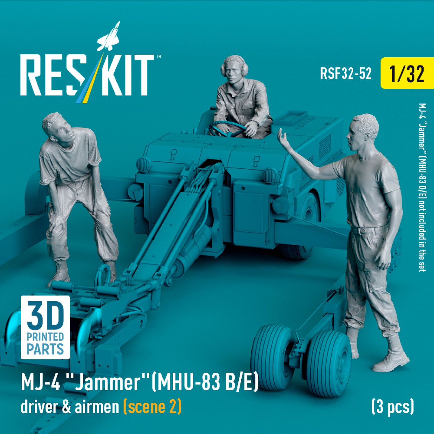 MJ-4 Jammer (MHU-83 B/E) driver & airmen (scene 2) (3 pcs) (3D Printed) Scale 1:32 ResKit RSF32-0052 for Figurines for Aircraft Model Kit