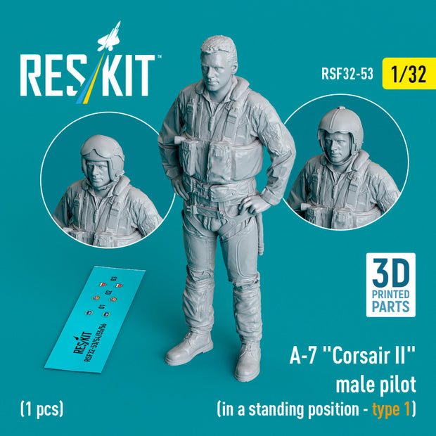 LTV A-7 Corsair II male pilot (in a standing position - type 1) (1 pcs) (3D Printed) Scale 1:32 ResKit RSF32-0053 for Figurines for Aircraft Model Kit