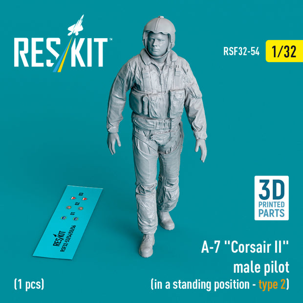 LTV A-7 Corsair II male pilot (in a standing position - type 2) (1 pcs) (3D Printed) Scale 1:32 ResKit RSF32-0054 for Figurines for Aircraft Model Kit