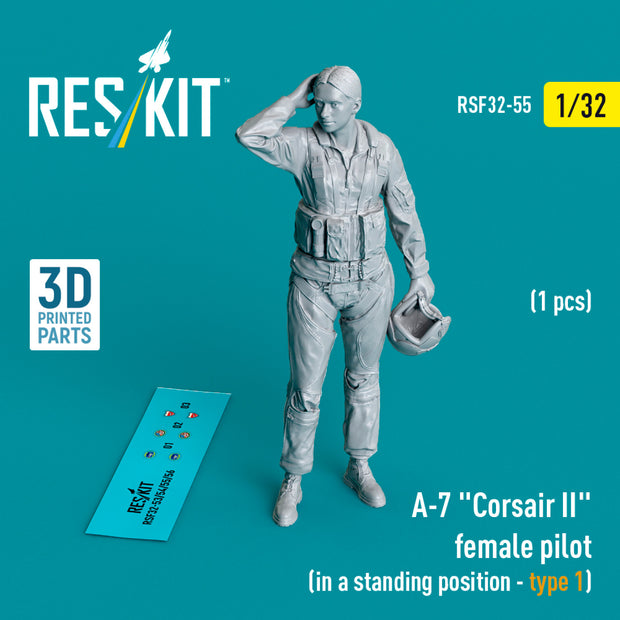 LTV A-7 Corsair II female pilot (in a standing position - type 1) (1 pcs) (3D Printed) Scale 1:32 ResKit RSF32-0055 for Figurines for Aircraft Model Kit