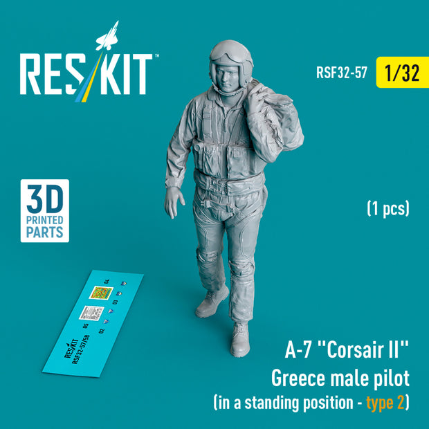 LTV A-7 Corsair II Greece male pilot (in a standing position - type 2) (1 pcs) (3D Printed) Scale 1:32 ResKit RSF32-0057 for Figurines for Aircraft Model Kit