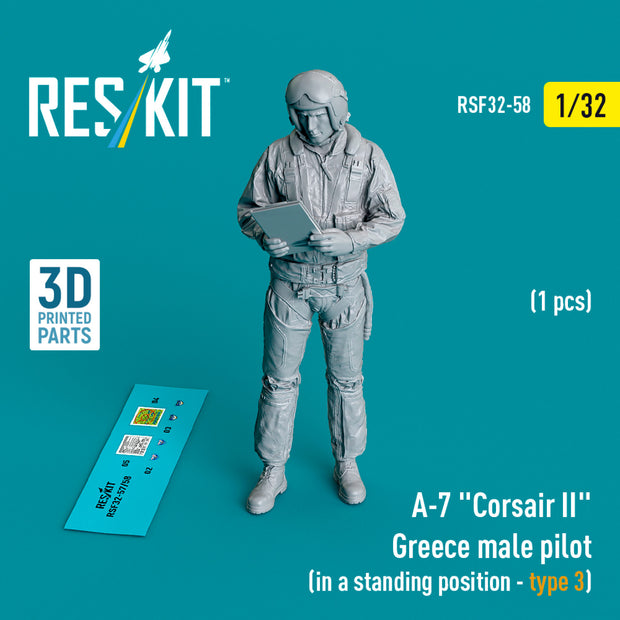 LTV A-7 Corsair II Greece male pilot (in a standing position - type 3) (1 pcs) (3D Printed) Scale 1:32 ResKit RSF32-0058 for Figurines for Aircraft Model Kit