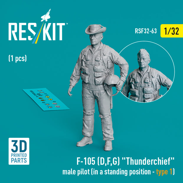 Republic F-105 (D,F,G) Thunderchief male pilot (in a standing position - type 1) (1 pcs) (3D Printed) Scale 1:32 ResKit RSF32-0063 for Figurines for Aircraft Model Kit